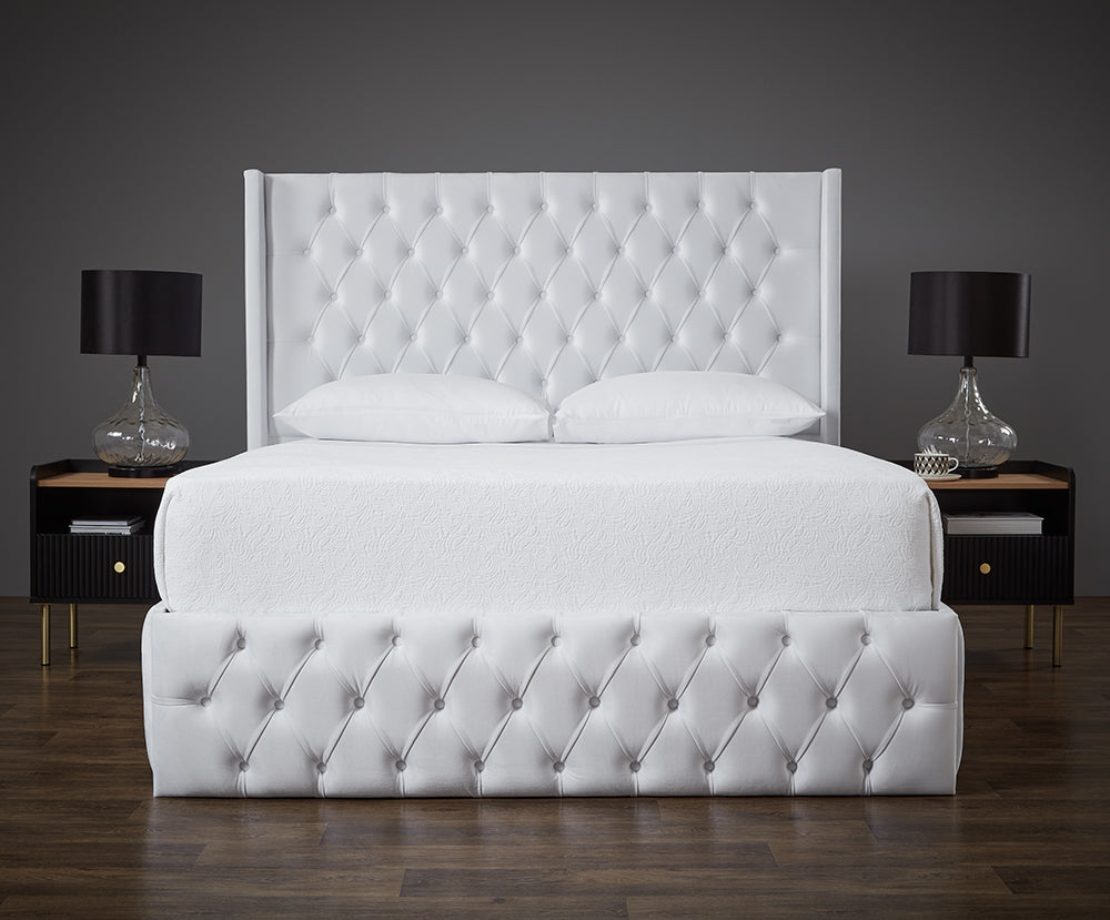 White leather deals tufted headboard